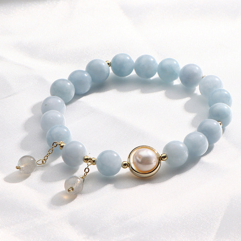 Buddha Stones Aquamarine Pearl Healing Moonstone Beads Charm Bracelet