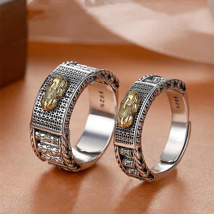 Buddha Stones Lucky FengShui PiXiu Wealth Prayer Wheels Couple Ring