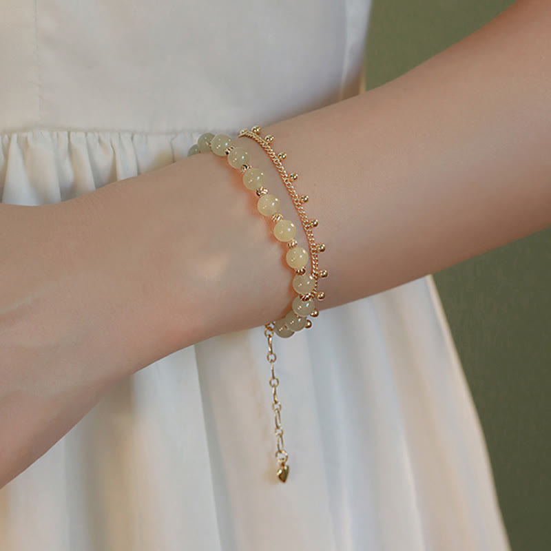 14K Gold Plated 2 Layers Hetian Jade Bead Luck Prosperity Bracelet