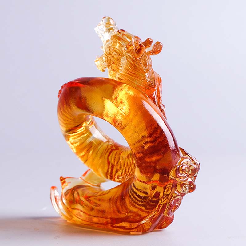 Buddha Stones Year of the Dragon Handmade Chinese Zodiac Yellow Dragon Liuli Crystal Art Piece Protection Home Office Decoration