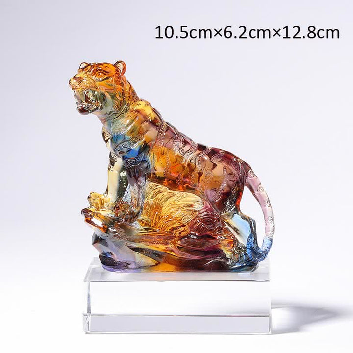 Handmade Liuli Crystal Tiger Art Piece Protection Home Decoration