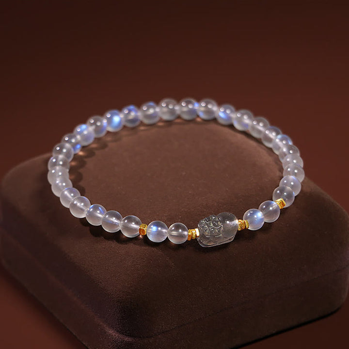 Buddha Stones 925 Sterling Silver Plated Gold Natural Moonstone PiXiu Healing Bracelet