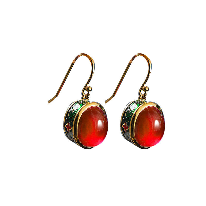 Buddha Stones Round Red Corundum Confidence Hook Drop Dangle Earrings