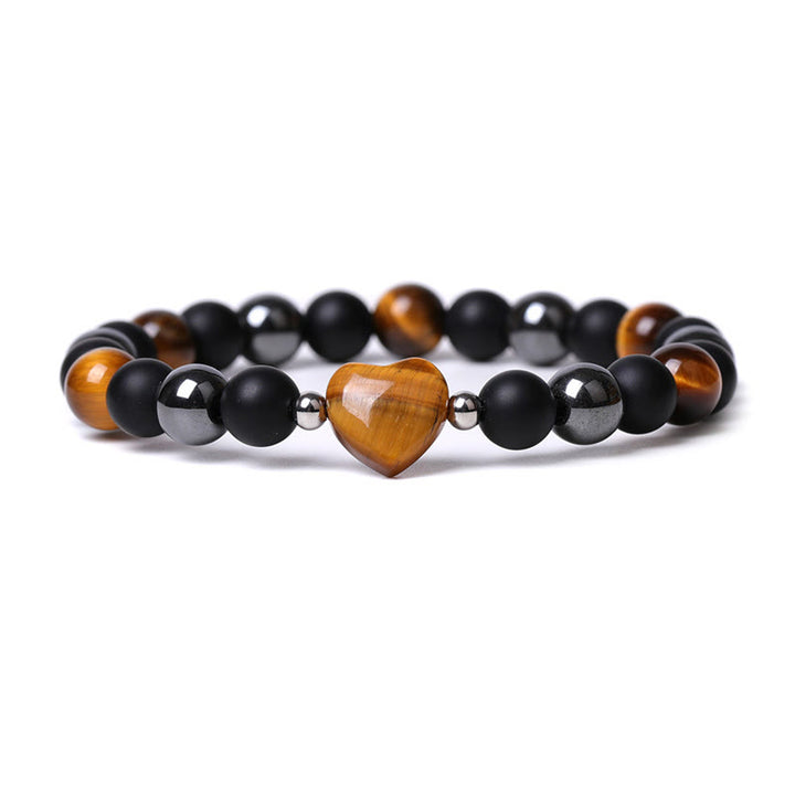 Buddha Stones Black Onyx Tiger Eye Stone Crystal Love Heart Protection Bracelet