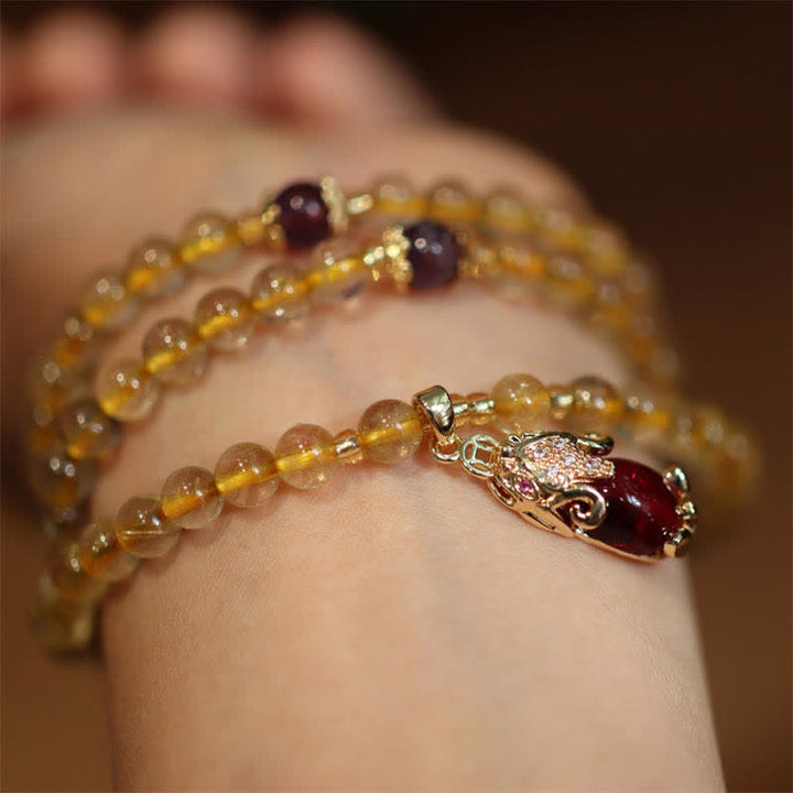 Buddha Stones Citrine Amethyst PiXiu Prosperity Happiness Protection Bracelet