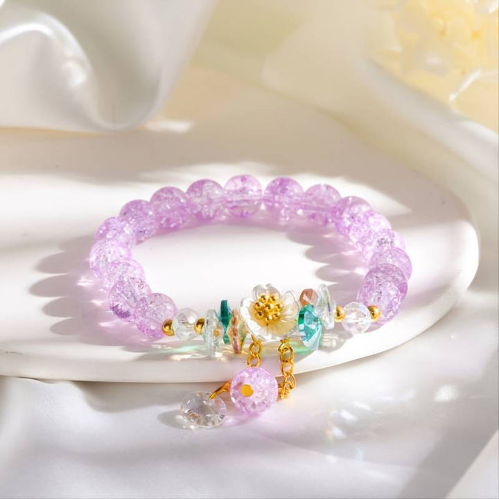 Buddha Stones Simple Design Flower Charm Glass Bead Bracelet