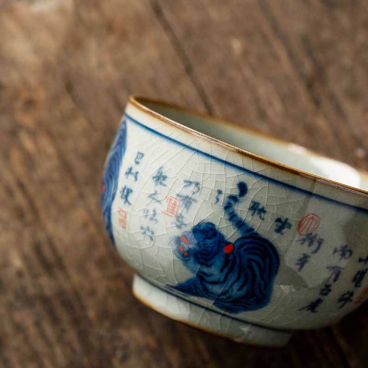 Buddha Stones Jingdezhen Hand Painted Cute Tiger Ceramic Teacup Kung Fu Tea Cup Bowl 140ml