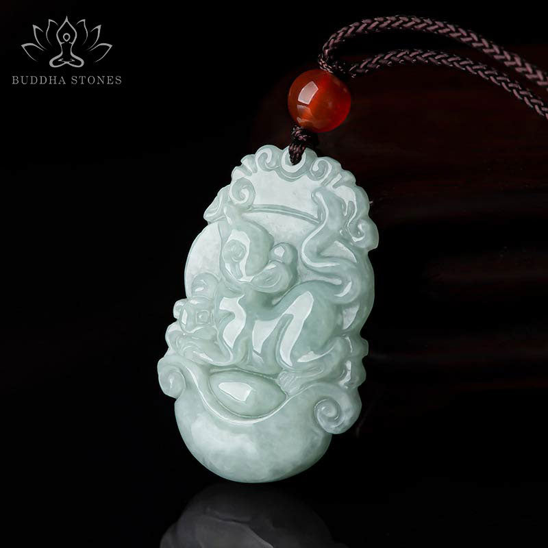 Buddha Stones Natural Jade 12 Chinese Zodiac Sucess Pendant Necklace