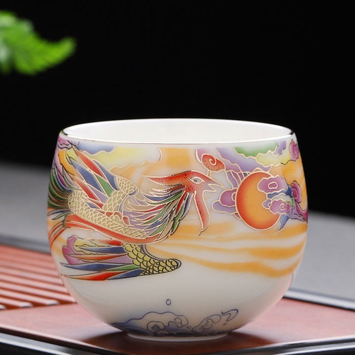 Buddha Stones Dragon Phoenix Auspicious Clouds Sun Ocean Waves Ceramic Teacup Kung Fu Tea Cup