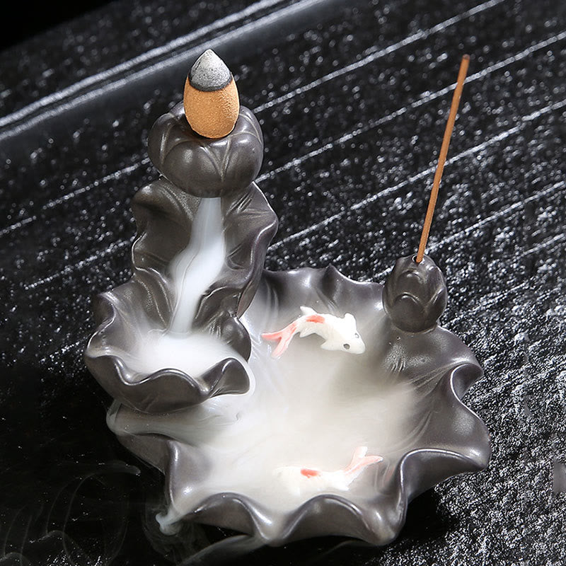 Buddha Stones Koi Fish Lucky Incense Burner Decoration