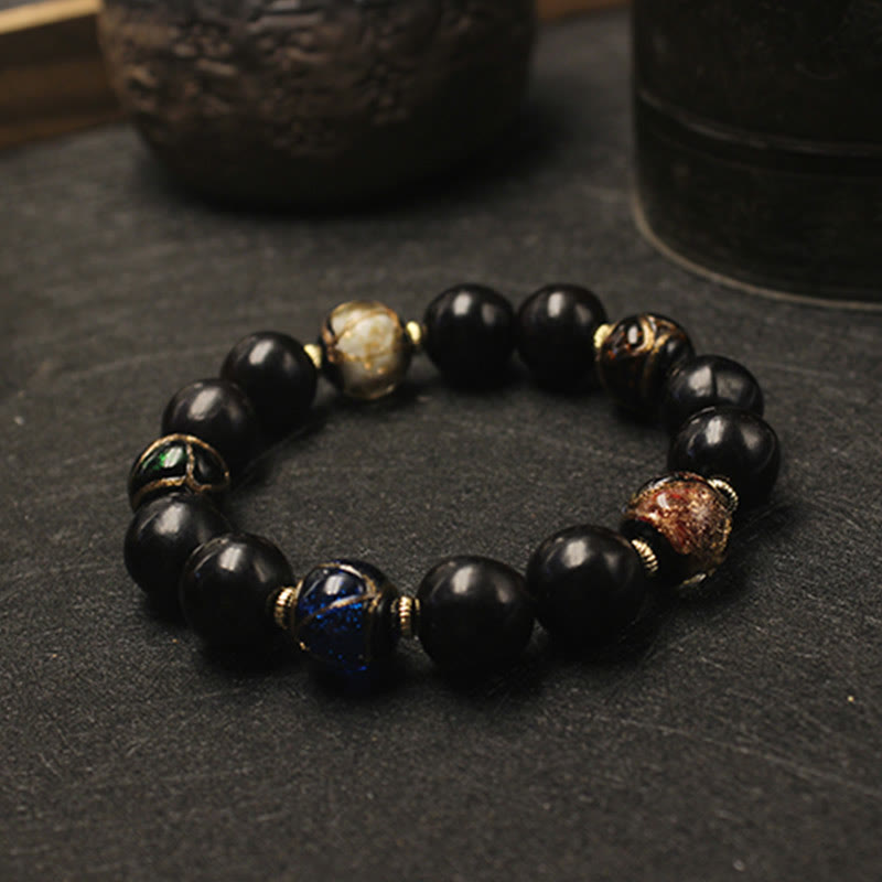 Buddha Stones Western Soapberry Incense Ash Liuli Glass Bead Wealth Bracelet