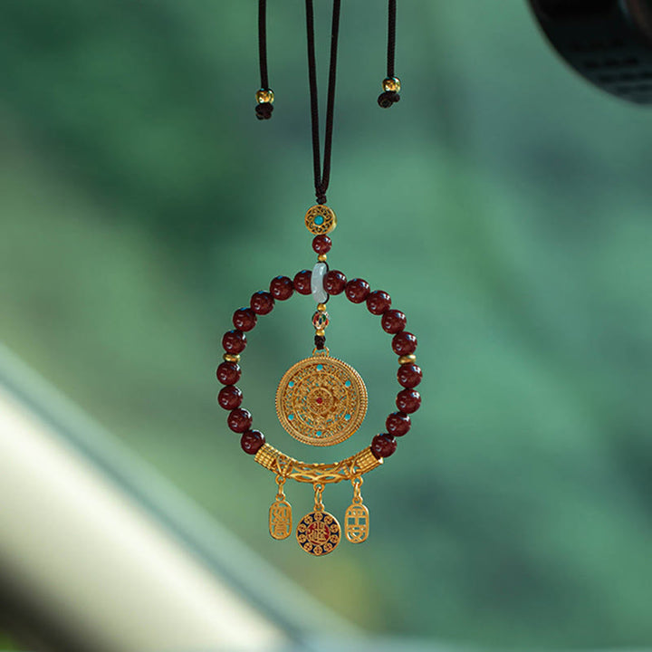 Buddha Stones Natural Cinnabar Wish Ruyi Peace Blessing Car Hanging Decoration