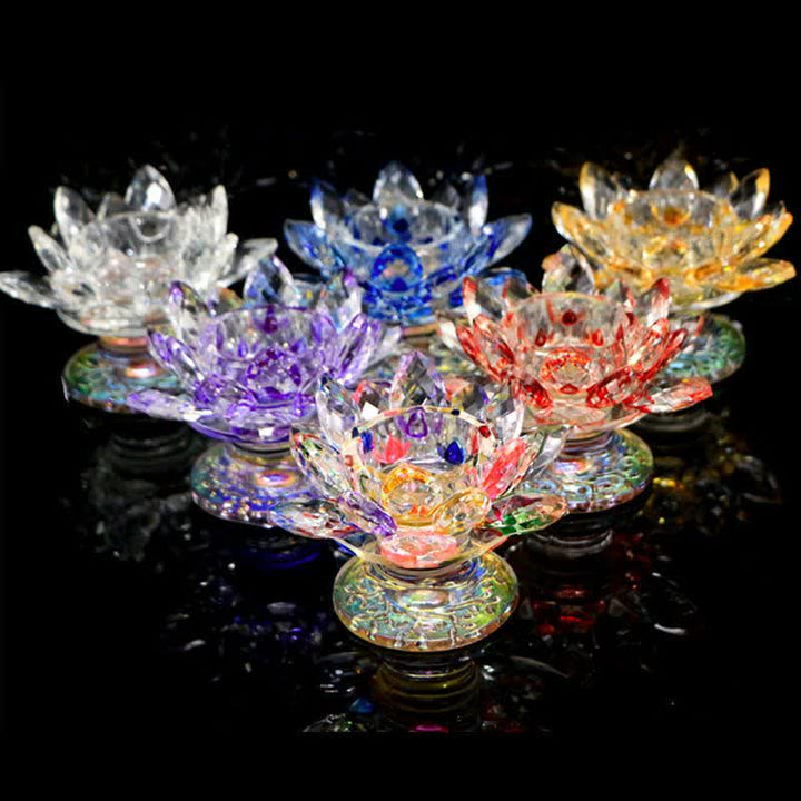 Lotus Flower Crystal Candle Holder Home Office Offering Decoration