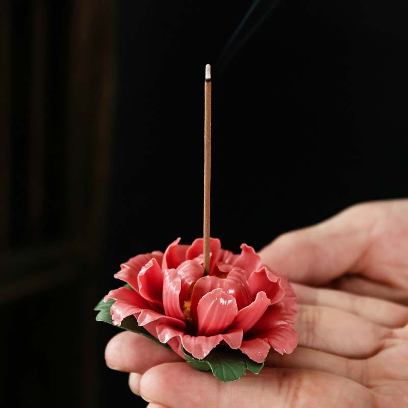 Tibetan Lotus Blessing Ceramic Stick Incense Burner Decoration