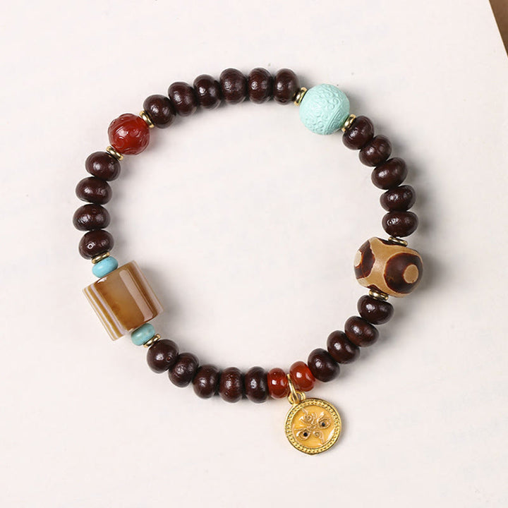 Buddha Stones Natural Tibet Purple Bodhi Seed Dzi Bead God of Wealth Wisdom Bracelet