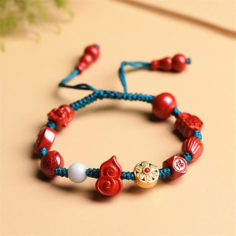 Natural Cinnabar Gourd Om Mani Padme Hum Laughing Buddha Blessing String Bracelet