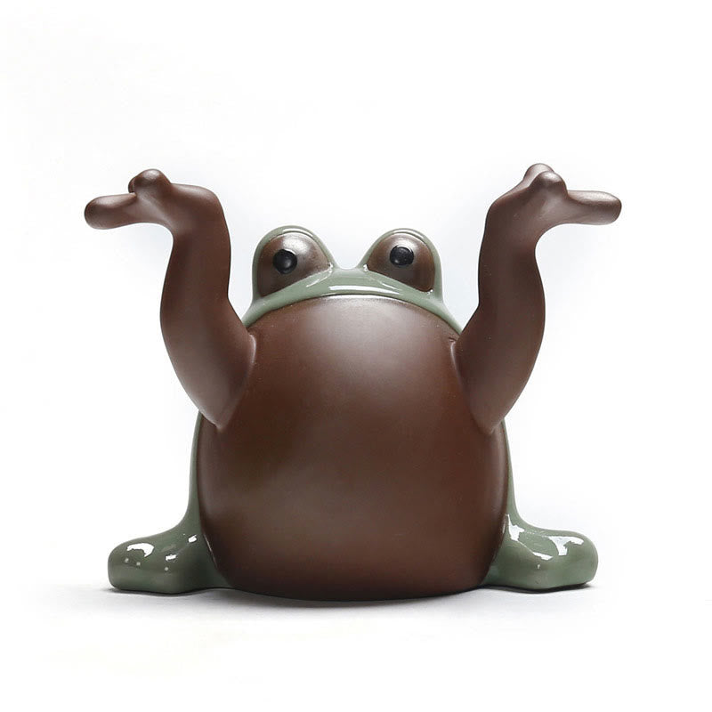 Buddha Stones FengShui Wealth Lucky Cute Frog Ceramic Tea Pet Figurine Decoration