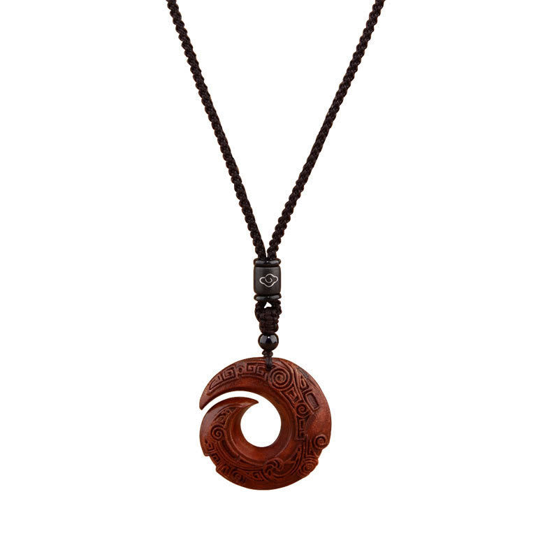 Buddha Stones Small Leaf Red Sandalwood Ebony Wood One's Luck Improves Design Patern Protection Necklace Pendant