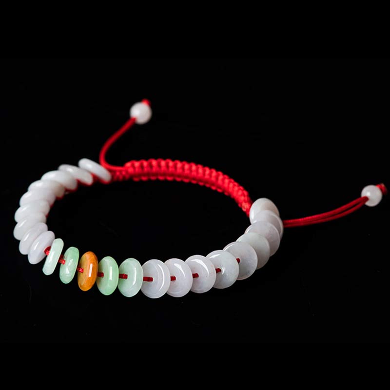 Buddha Stones Round Jade Lucky Red String Weave Bracelet