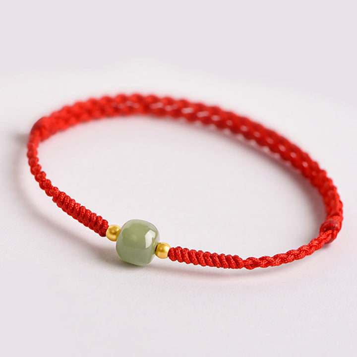 Buddha Stones Handmade Jade Lucky Bead Prosperity Braided Bracelet