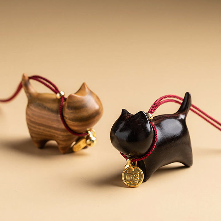 Buddha Stones Ebony Wood Green Sandalwood Lucky Cat Fu Character Lucky Fortune Bell Balance Car Hanging Decoration