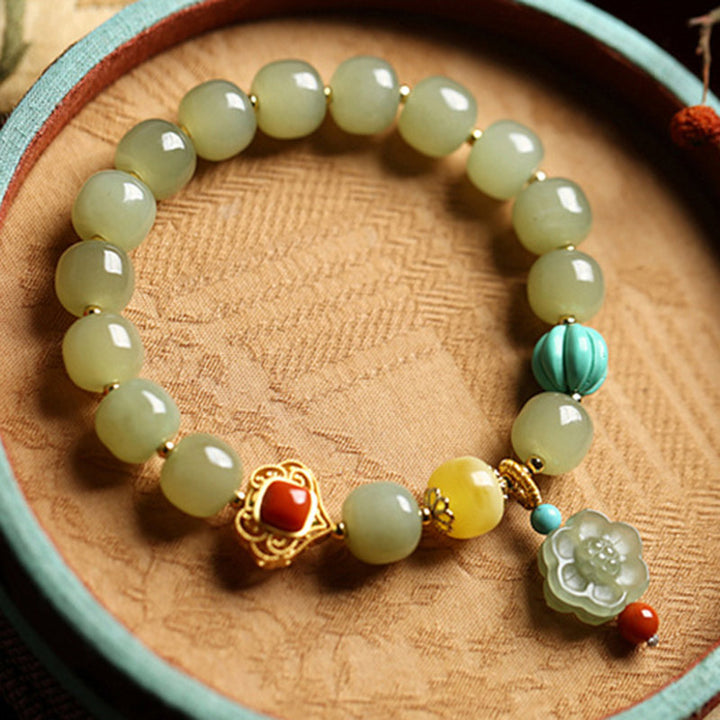 Jade Amber Lotus Bead Luck Bracelet