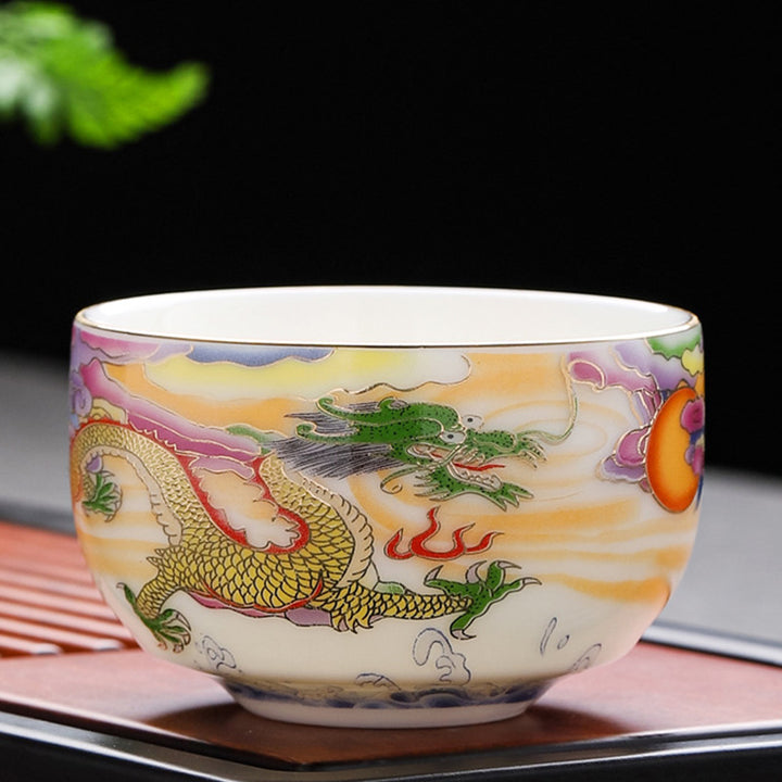 Buddha Stones Dragon Phoenix Auspicious Clouds Sun Ocean Waves Ceramic Teacup Kung Fu Tea Cup