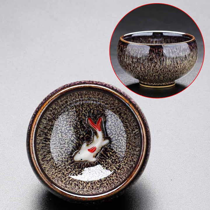 Buddha Stones Small Koi Fish Kiln Change Chinese Jianzhan Ceramic Teacup Kung Fu Tea Cup 60ml