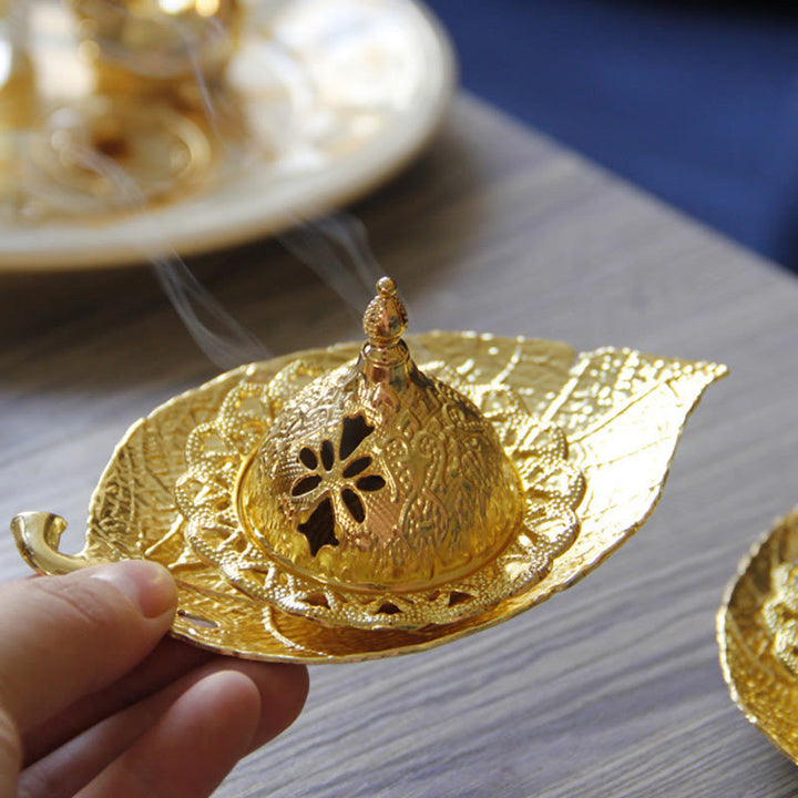 Tibetan Gold Mini Leaf Coaster Meditation Incense Burner