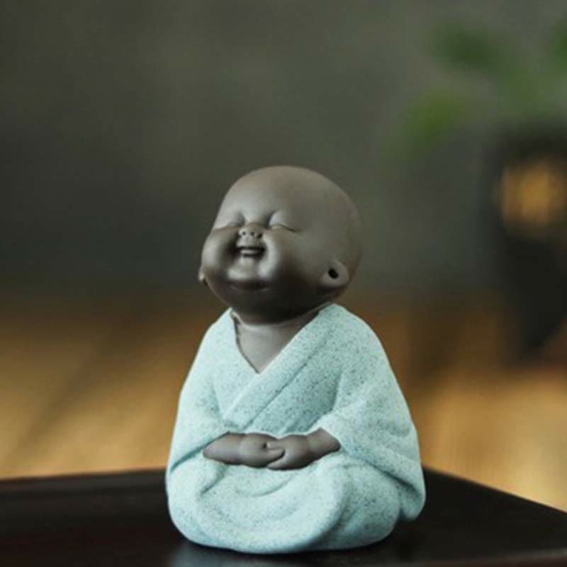 Buddha Stones Always Smiling Laughing Buddha Wealth Luck Purple Clay Maitreya Statue Decoration