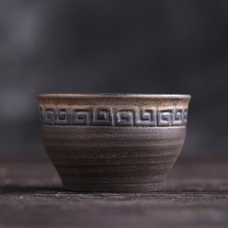 Buddha Stones Simple Brown Striped Texture Ceramic Teacup Kung Fu Tea Cup Bowl