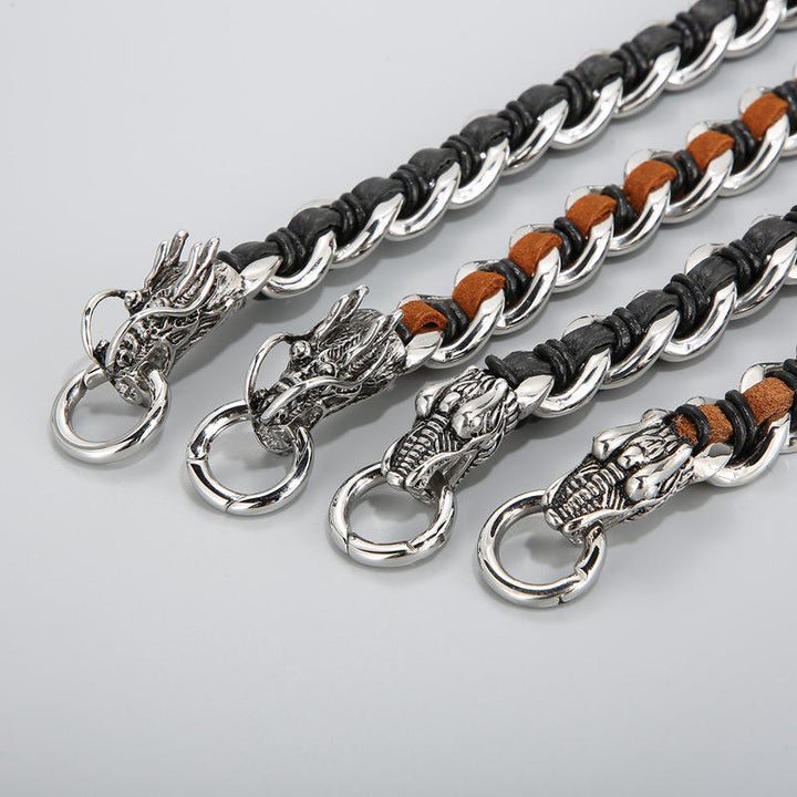 Dragon Leather Titanium Steel Protection Luck Braided Bracelet