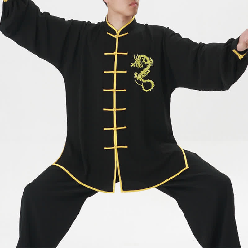 Dragon Embroidered Qi Gong Zen Spiritual Practice Meditation Prayer Uniform Unisex Clothing Set