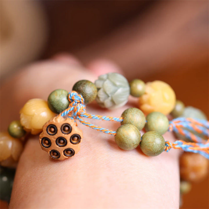 Buddha Stones Bodhi Seed Lotus Green Sandalwood Wisdom Harmony Bracelet