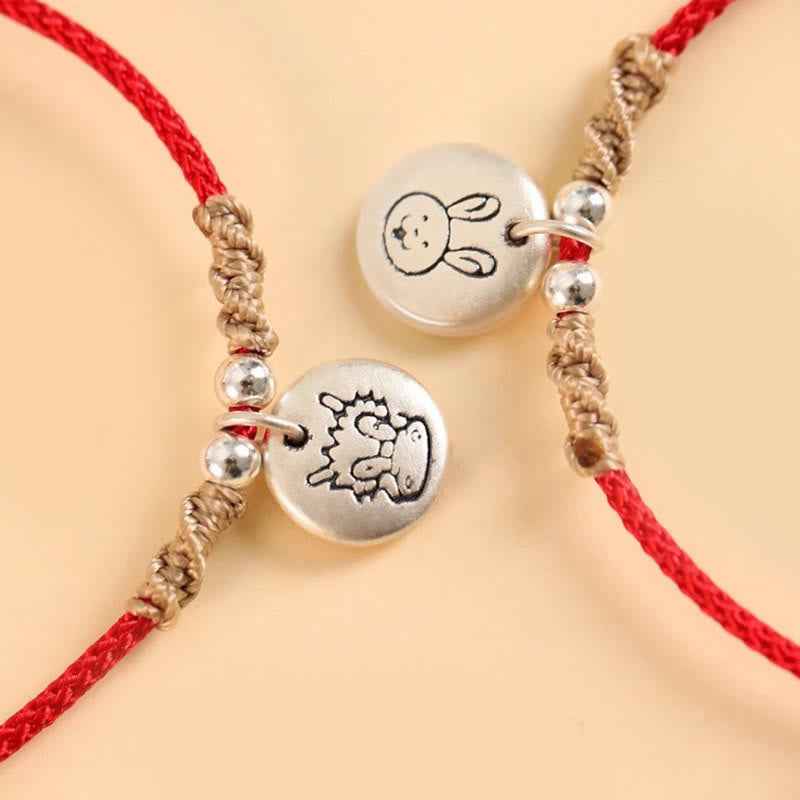 Buddha Stones Handmade 999 Sterling Silver Year of the Dragon Cute Chinese Zodiac Luck Braided Bracelet