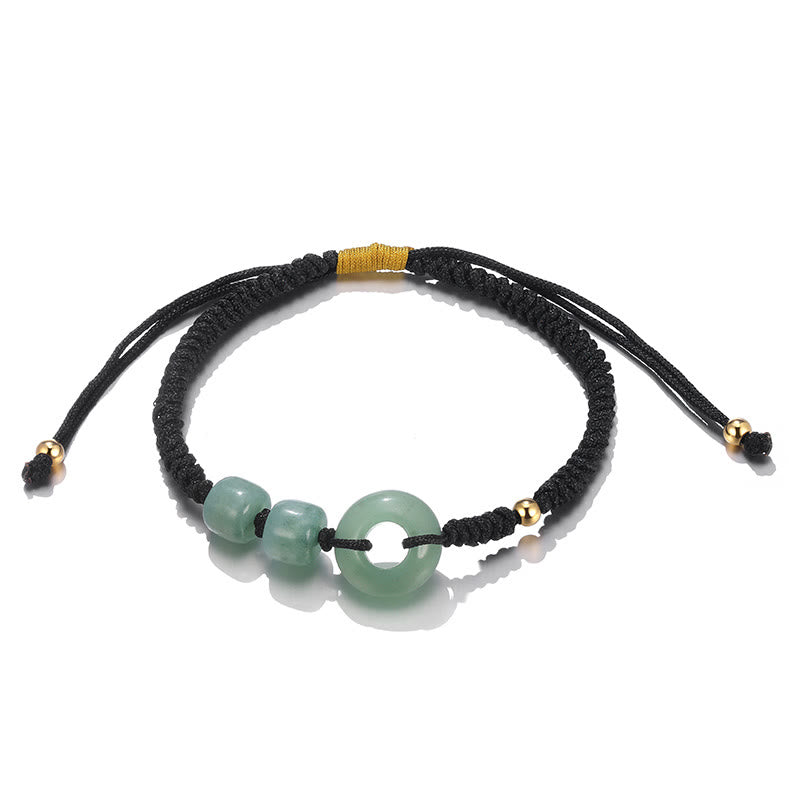 Buddha Stones 2Pcs Green Aventurine White Jade Peace Buckle Luck Braided Couple Bracelet