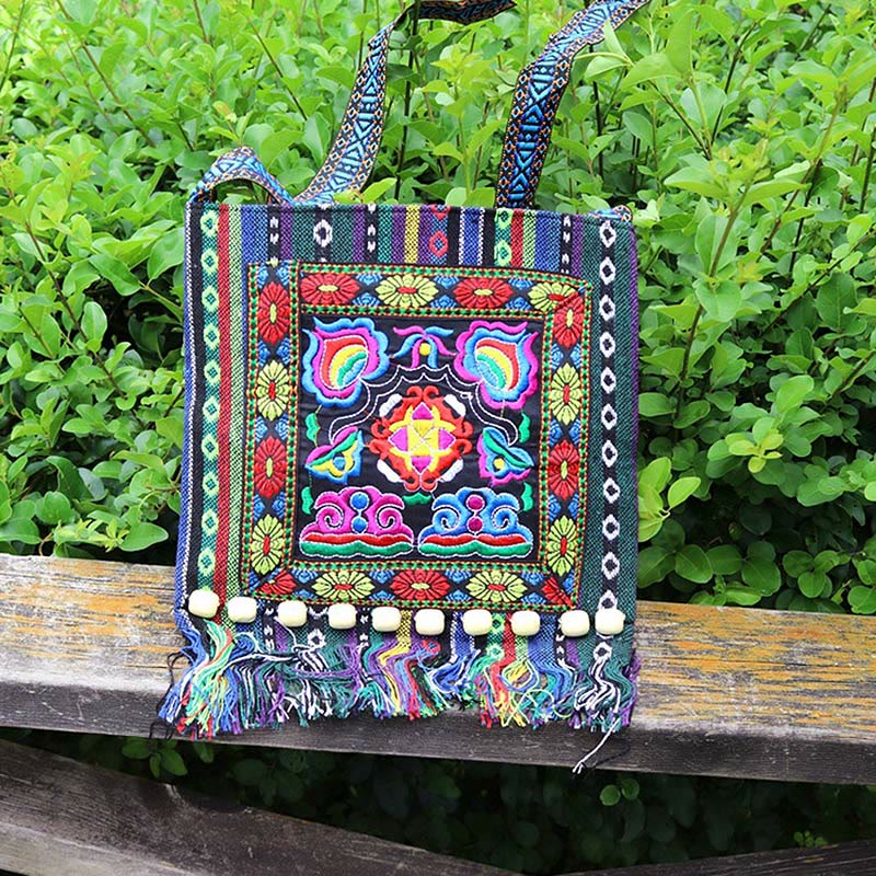 Tibetan Handmade Embroidered Camellia Canvas Shoulder Bag Crossbody Bag