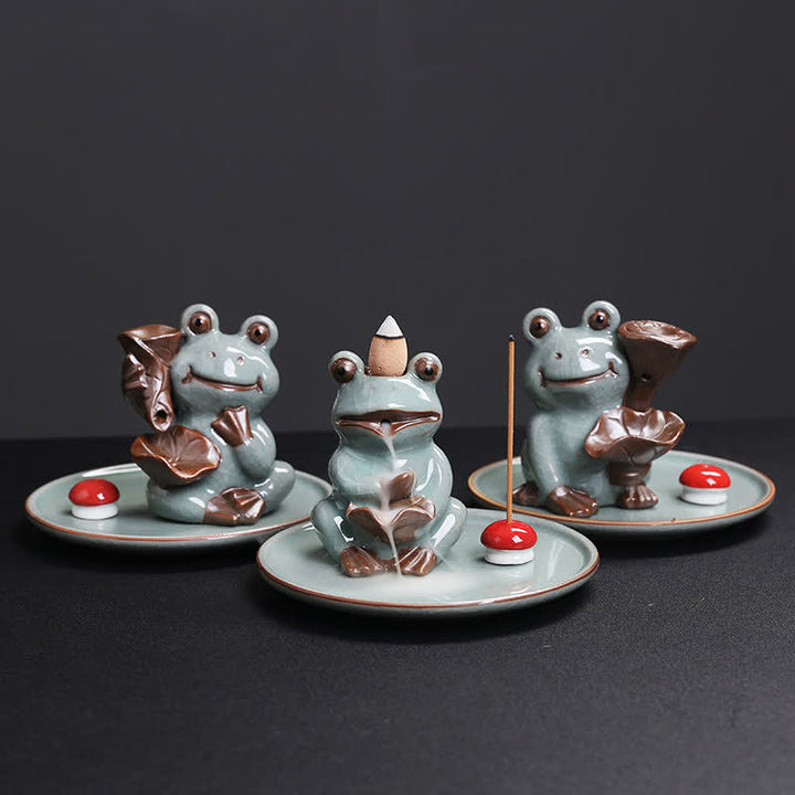 Meditation Frog Ceramic Lotus Healing Incense Burner