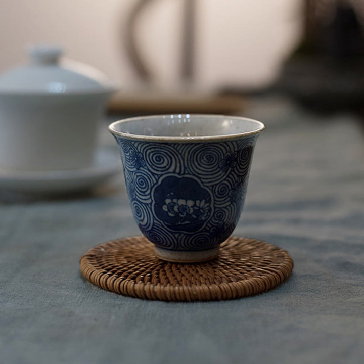 Buddha Stones Jingdezhen Blue and White Porcelain Hand Painted Lotus Plum Blossom Ceramic Teacup Kung Fu Tea Cups