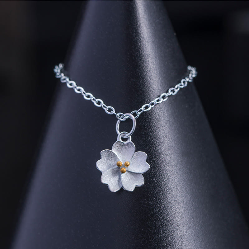 Buddha Stones 925 Sterling Silver Cherry Blossom Flower Blessing Necklace Pendant