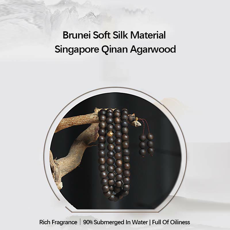 108 Mala Beads 999 Pure Gold Beads Rare Brunei Agarwood Peace Strength Bracelet