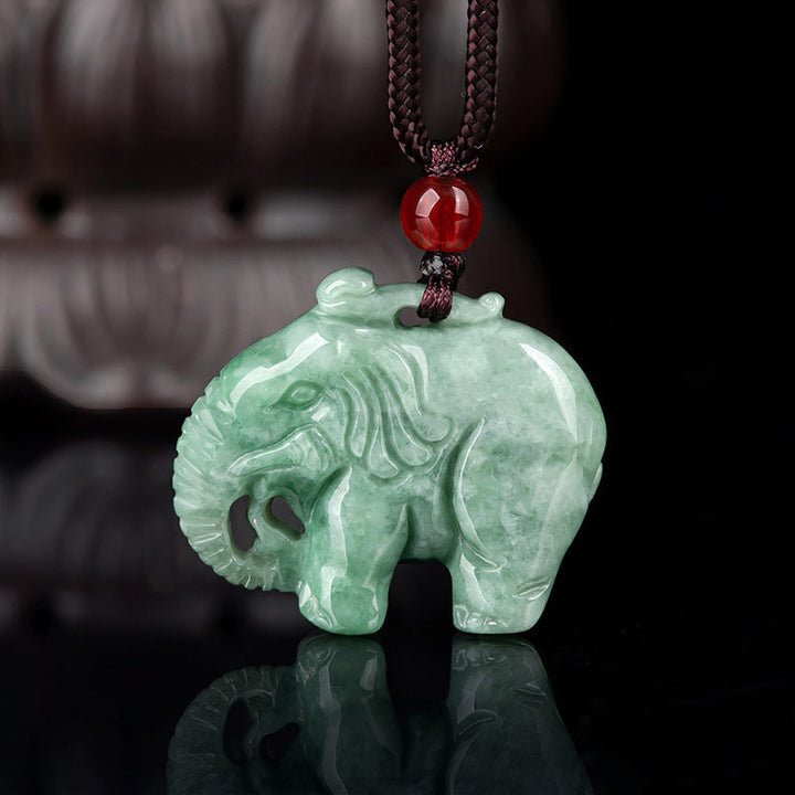 Elephant Jade Luck Strength Necklace String Pendant