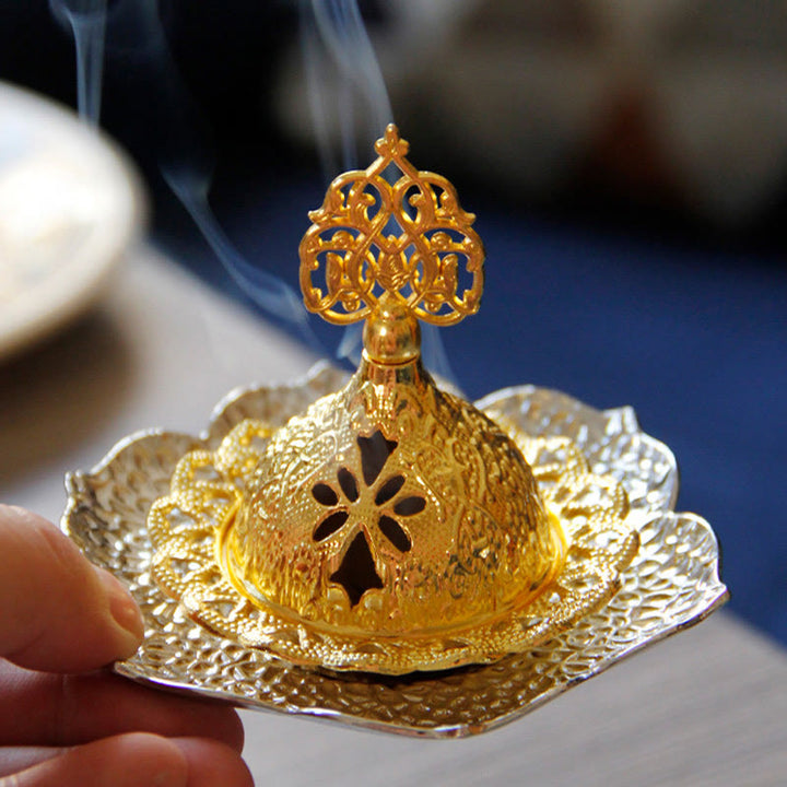 Gold Leaf Coaster Spiritual Mini Alloy Metal Incense Burner