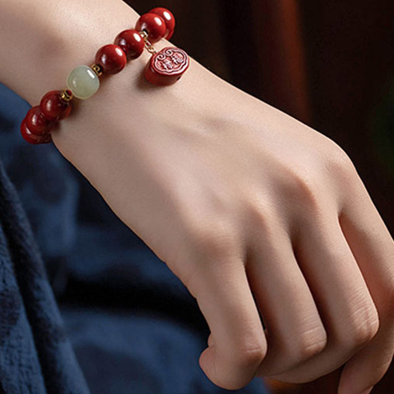 Buddha Stones Cinnabar Jade Healing Protection Charm Bracelet