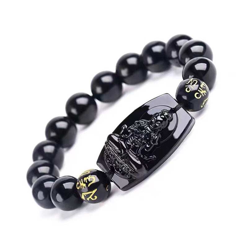 Buddha Stones Chinese Zodiac Obsidian Protection Bracelet