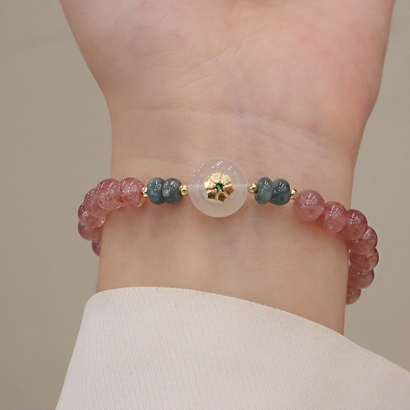 Buddha Stones Natural Strawberry Quartz Chalcedony Jade Healing Bracelet