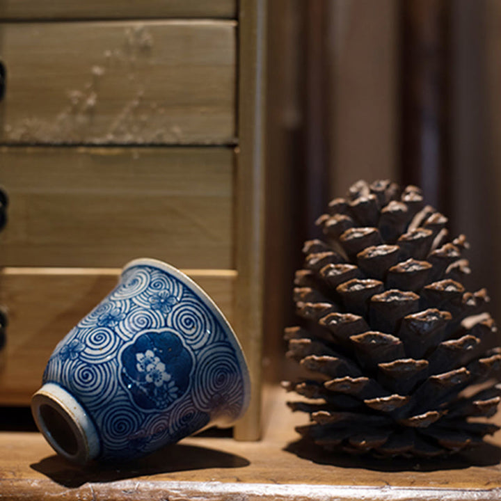 Buddha Stones Jingdezhen Blue and White Porcelain Hand Painted Lotus Plum Blossom Ceramic Teacup Kung Fu Tea Cups