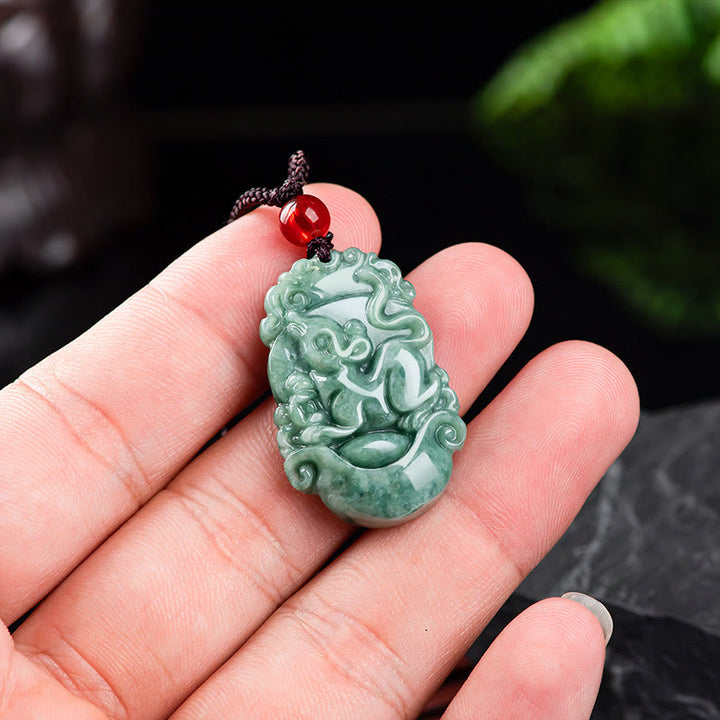 Buddha Stones Natural Jade 12 Chinese Zodiac Prosperity Necklace Pendant