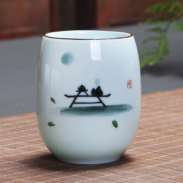 Buddha Stones Koi Fish Lotus Landscape Dandelion Peony Flower Ceramic Teacup Kung Fu Tea Cup