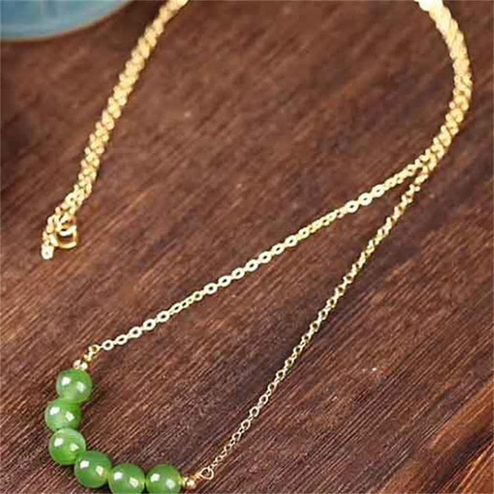 14k Gold Plated Hetian Cyan Jade Beaded Luck Necklace Pendant